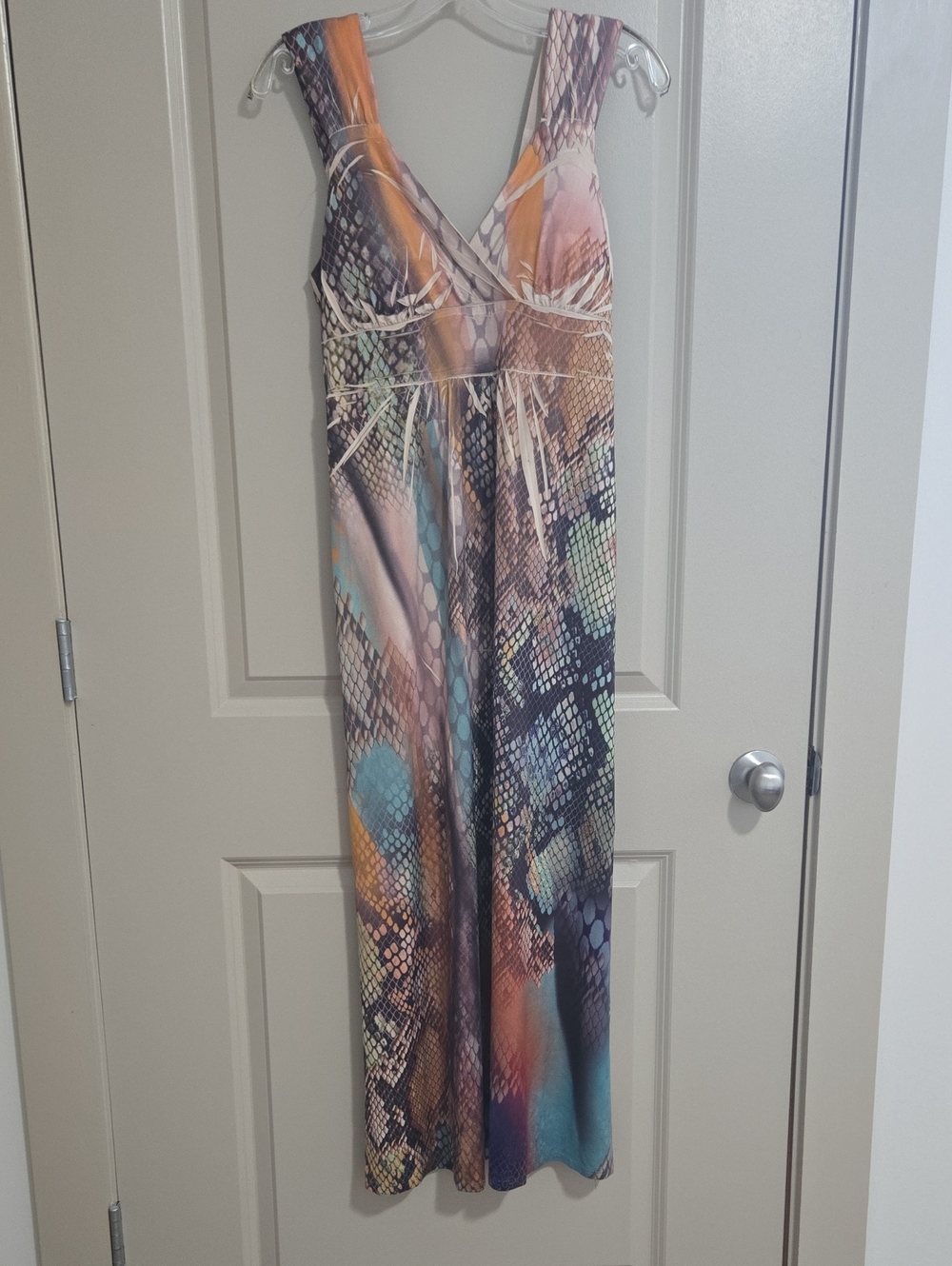 Sleeveless V-Neck Maxi Dress in Multi-Color Abstract Print